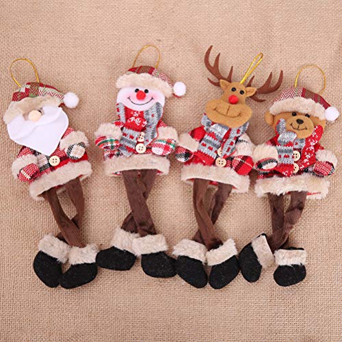 YeahiBaby 4 unids Navidad Adornos de muñecas de Peluche de Pierna Larga con Santa Claus Reno muñeco de Nieve Figura Colgante árbol decoración para Navidad Fiesta de Navidad Suministros