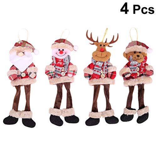 YeahiBaby 4 unids Navidad Adornos de muñecas de Peluche de Pierna Larga con Santa Claus Reno muñeco de Nieve Figura Colgante árbol decoración para Navidad Fiesta de Navidad Suministros