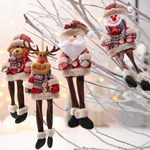 YeahiBaby 4 unids Navidad Adornos de muñecas de Peluche de Pierna Larga con Santa Claus Reno muñeco de Nieve Figura Colgante árbol decoración para Navidad Fiesta de Navidad Suministros