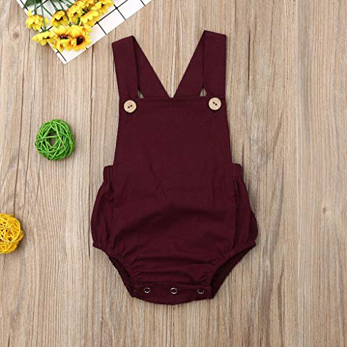 YEBIRAL Ropa Bebé Niña Verano Mezcla De Algodon Sin Mangas Color SóLido Escotado por detrás Bodies Peleles Mono Bodies Peleles Body Infantil para bebés(80,Vino)