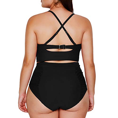YEBIRAL Traje de Baño Bikinis Mujer 2019 Tallas Grandes Brasileños Push up Cuello en V Cintura Alta Bikini Sets Bañador de Dos Piezas Bikini(XL,Negro)