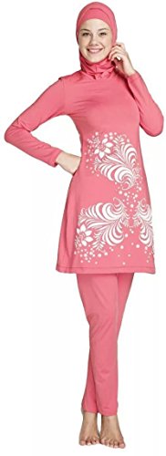YEESAM® Musulmán Trajes de baño - Modest Encuadre de Cuerpo Entero del Traje de baño de Las Mujeres islámicas Burkini (Rosado, Asia 4XL ~ Tamaño de la UE 46-48)
