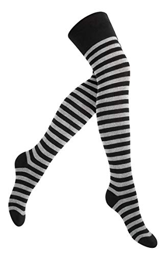 Yenita - 2 pares de medias por encima de la rodilla para mujer Rayas negro/gris. Talla única