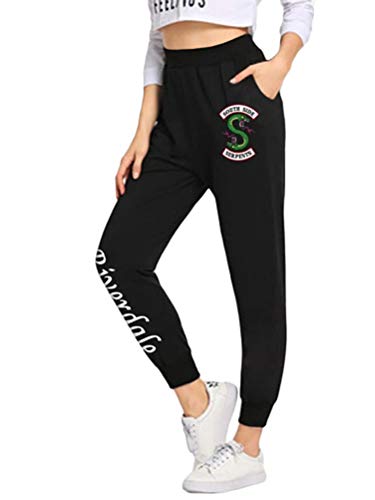 Yesgirl Riverdale Southside Serpents Pantalones De Chándal Estampados para Hombres De Las Mujeres Ocasionales Damas Niñas Deportes Yoga Casual Pantalones Largos A Negro X-Small
