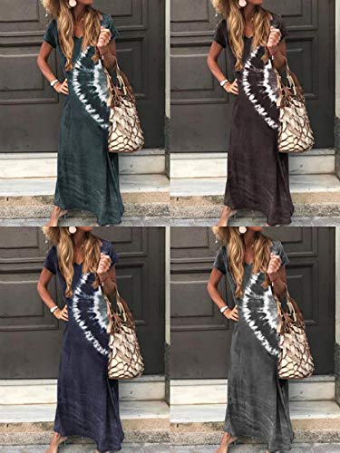 Yesgirl Vestidos Mujer Casual Playa Largos De Color De Las Mujeres De Manga Corta NiñA CóCtel De Las Verano Tie Dye Vestido Boho Falda Larga Maxi Vestido Playeros B Verde Oscuro 40