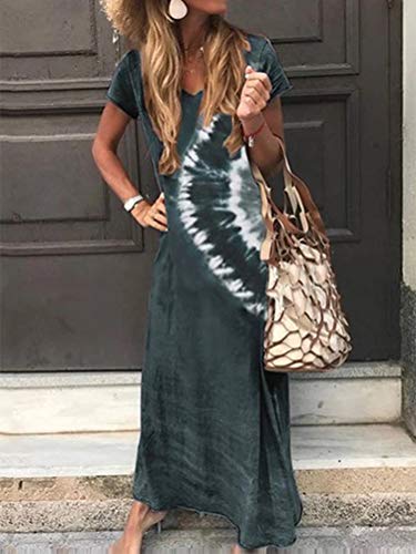 Yesgirl Vestidos Mujer Casual Playa Largos De Color De Las Mujeres De Manga Corta NiñA CóCtel De Las Verano Tie Dye Vestido Boho Falda Larga Maxi Vestido Playeros B Verde Oscuro 40
