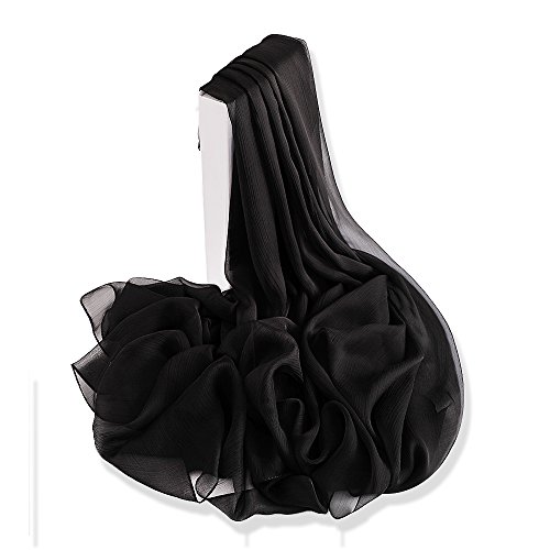YFZYT Pañuelo de seda Mujer Mantón Bufanda Moda Chals Señoras Elegante Color de Degradado Estolas Fular para Fiesta, Playa, Uso Diario - Negro