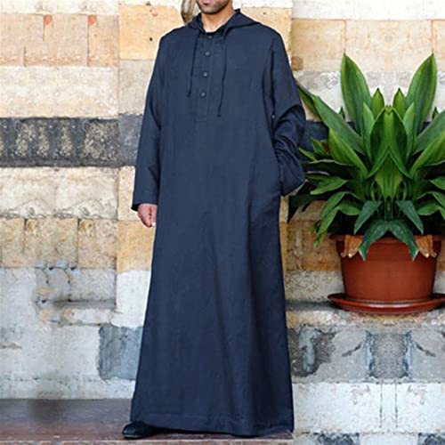YHQKJ Sudaderas con Capucha de Vestir para Hombre, Manga Musulmana Medio Oriente Medio Saudita Arabe IslamicDress Dubai Robes Sleepwear, para Fiesta Casual Eid (Color : Blue, Size : M)
