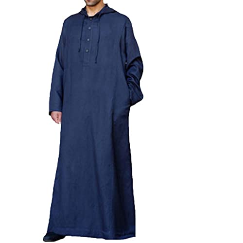 YHQKJ Sudaderas con Capucha de Vestir para Hombre, Manga Musulmana Medio Oriente Medio Saudita Arabe IslamicDress Dubai Robes Sleepwear, para Fiesta Casual Eid (Color : Blue, Size : M)