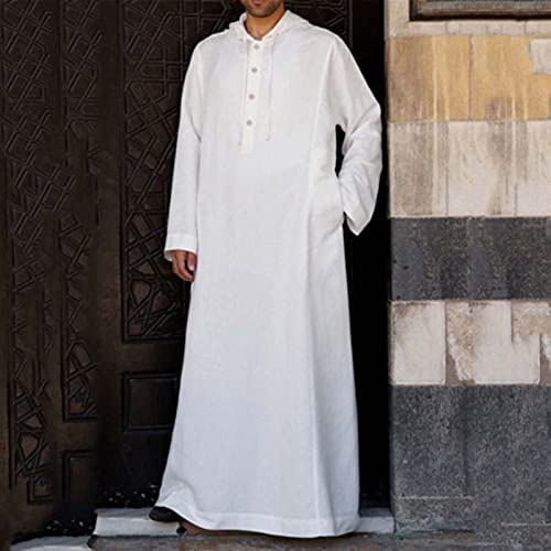 YHQKJ Sudaderas con Capucha de Vestir para Hombre, Manga Musulmana Medio Oriente Medio Saudita Arabe IslamicDress Dubai Robes Sleepwear, para Fiesta Casual Eid (Color : White, Size : 4XL)
