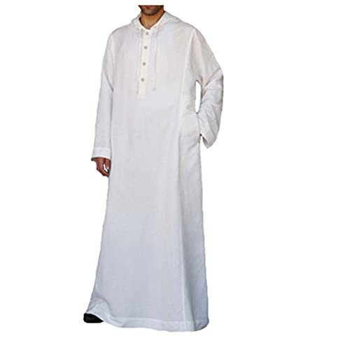 YHQKJ Sudaderas con Capucha de Vestir para Hombre, Manga Musulmana Medio Oriente Medio Saudita Arabe IslamicDress Dubai Robes Sleepwear, para Fiesta Casual Eid (Color : White, Size : 4XL)