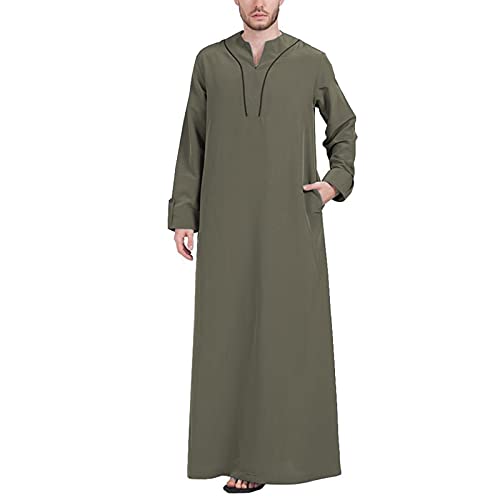 YHQKJ Vestido Casual árabe de los Hombres, Vestido Tradicional en V Cuello en v Manga Larga Vestido Ultra Largo para Casual (Color : C, Size : 3XL)