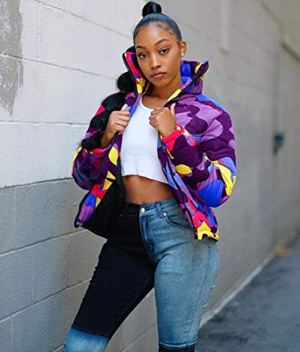 YHWW Chaqueta de Plumas,Chaqueta de Invierno de Camuflaje Abrigos cálidos de Cuello Alto para Mujer Parkas Informales Chaqueta con Cremallera Chaqueta de Manga Larga Outwear, Camuflaje Viole