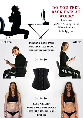 YIANNA Faja Reductora Mujer Largo Torso Waist Trainer Corset Reductor Fajas Colombianas Moldeadoras Lumbar Latex Negro, 110688 Size XL