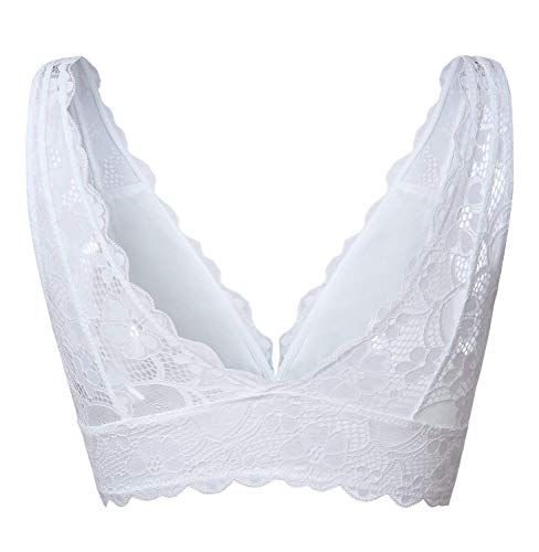 YIANNA Mujer Bralette Sujetador Encaje con Relleno Retirable Sujetadores sin Aro Push up Lace Bra Top de Blanco, 7120 Size M