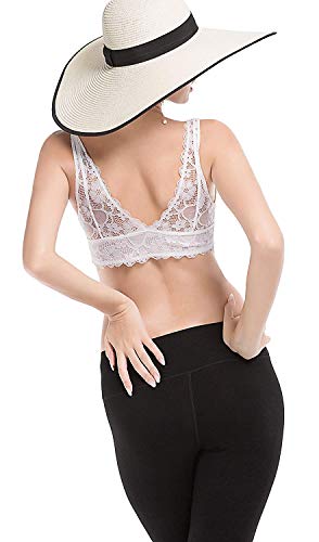 YIANNA Mujer Bralette Sujetador Encaje con Relleno Retirable Sujetadores sin Aro Push up Lace Bra Top de Blanco, 7120 Size M
