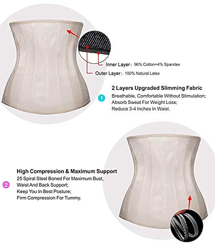 YIANNA Mujer Fajas Reductoras Adelgazante Cómodo Corsé Cintura Entrenador Waist Shaper Corset Reductor with 25 Huesos de Acero,UK- YA1210-Skin-S