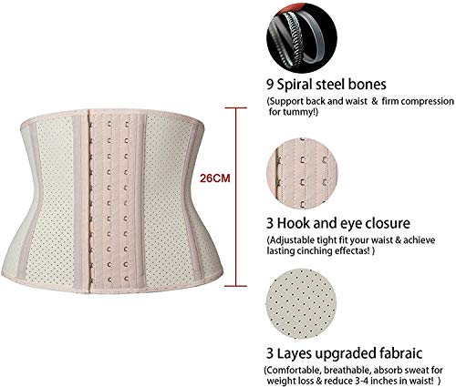 YIANNA Mujer Fajas Reductoras Adelgazantes Torso Corto Waist Trainer Corset Reductor Cinturilla Abdomen Respirable Beige, 110266 Size M