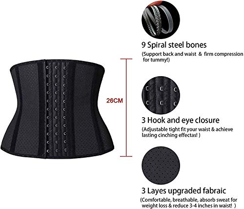 YIANNA Mujer Fajas Reductoras Adelgazantes Torso Corto Waist Trainer Corset Reductor Cinturilla Moldeadora Latex Respirable Negro, 110266 Size M