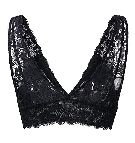 YIANNA Mujer Sujetador Bralette Encaje con Relleno Retirable Sujetadores Top sin Aro Push up Lace Bra Negro, 7120 Size XL