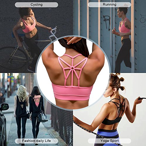 YIANNA Sujetador Deportivo Mujer Alto Impacto Top Deporte Yoga Gimnasio con Relleno Extraíble Sujetadores Deportivos Running Rosa, YA139 Size S