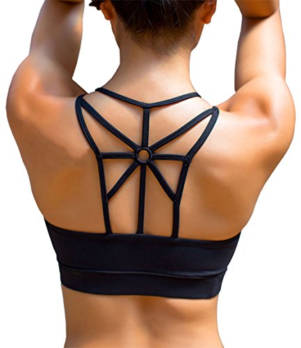 YIANNA Sujetador Deportivo Mujer con Relleno Extraíble Top Sujetadores Deportivos Yoga sin Costuras Negro, YA139 Size S