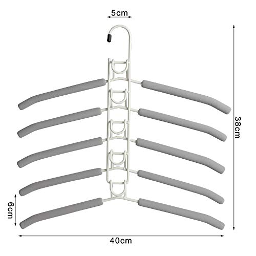 YIFKOKO Perchas, Perchas de Metal Ahorro de Espacio 5 en 1 Multilayer Perchas EVA Esponja Antideslizante Multiusos para Adultos Pantalones Vaqueros Pantalones Abrigos (Blanco)