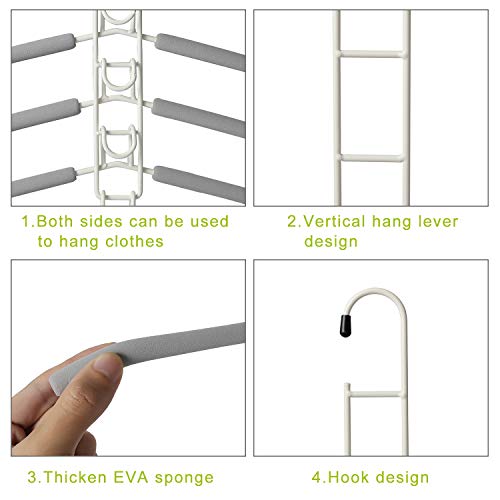 YIFKOKO Perchas, Perchas de Metal Ahorro de Espacio 5 en 1 Multilayer Perchas EVA Esponja Antideslizante Multiusos para Adultos Pantalones Vaqueros Pantalones Abrigos (Blanco)