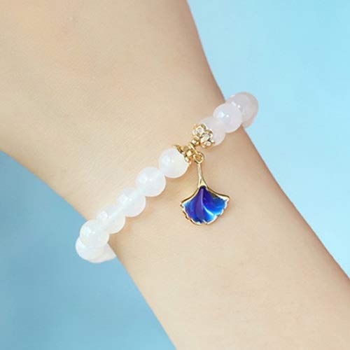 Yifuty CRISTAL NATURAL CRISTAL FANTRADA AZUL PELICIONAL PERSONALIDAD APARICO Página de albaricoque Blanco Pulsera de la ágata femenina, regalo para padres, amigos, amante, carnet de certificado Diámet