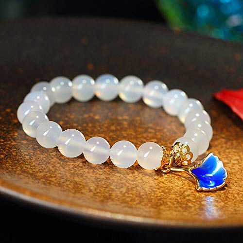 Yifuty CRISTAL NATURAL CRISTAL FANTRADA AZUL PELICIONAL PERSONALIDAD APARICO Página de albaricoque Blanco Pulsera de la ágata femenina, regalo para padres, amigos, amante, carnet de certificado Diámet