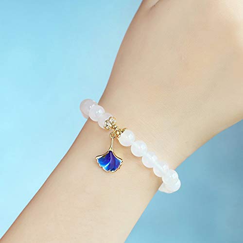 Yifuty CRISTAL NATURAL CRISTAL FANTRADA AZUL PELICIONAL PERSONALIDAD APARICO Página de albaricoque Blanco Pulsera de la ágata femenina, regalo para padres, amigos, amante, carnet de certificado Diámet