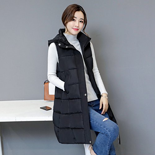Yiiquan – Chaleco acolchado largo para mujer con capucha, talla grande, chaleco abrigado para invierno Negro L