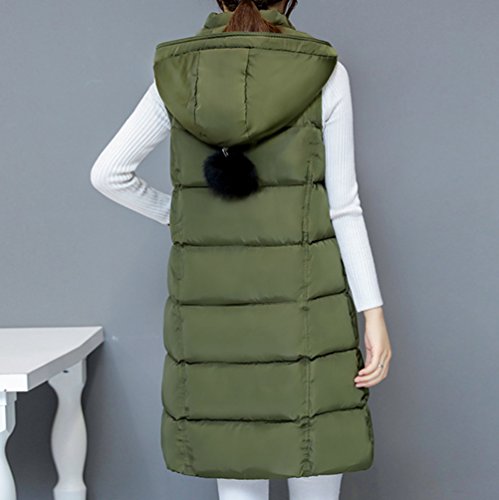 Yiiquan – Chaleco acolchado largo para mujer con capucha, talla grande, chaleco abrigado para invierno Verde militar. XXXL