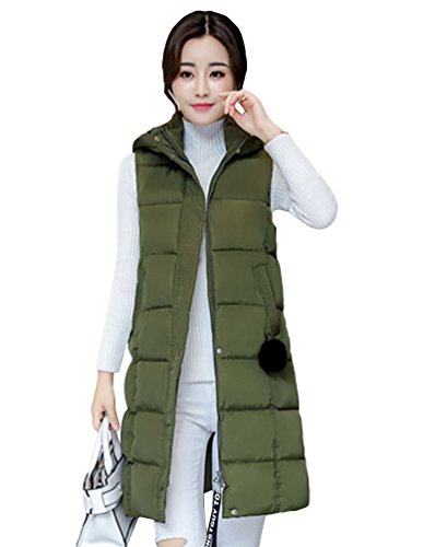 Yiiquan – Chaleco acolchado largo para mujer con capucha, talla grande, chaleco abrigado para invierno Verde militar. XXXL