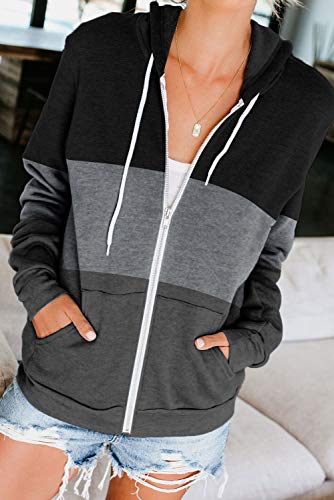 YIKEYO - Sudaderas Mujer con Capucha y Cremallera y Bolsillo - Tumblr Chaqueta Manga Larga Casual Sweatshirt Hoodie (Negro, XXXL)