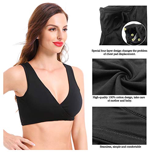 YiNuow enfermería de la Maternidad del sueño Sujetador Wirefree algodón Soft Cup Amamantamiento Ropa Interior Bra (Negro, XXL)