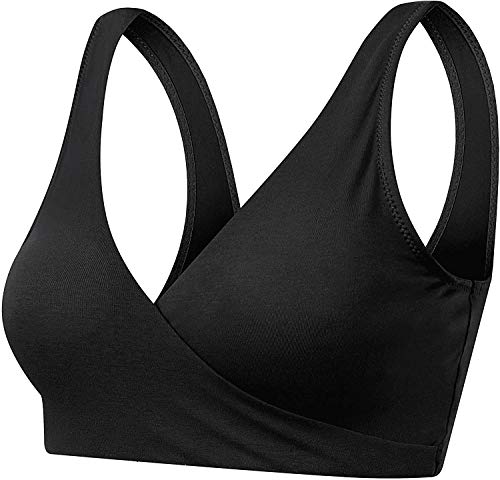 YiNuow enfermería de la Maternidad del sueño Sujetador Wirefree algodón Soft Cup Amamantamiento Ropa Interior Bra (Negro, XXL)
