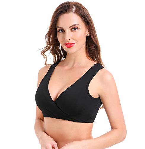 YiNuow enfermería de la Maternidad del sueño Sujetador Wirefree algodón Soft Cup Amamantamiento Ropa Interior Bra (Negro, XXL)