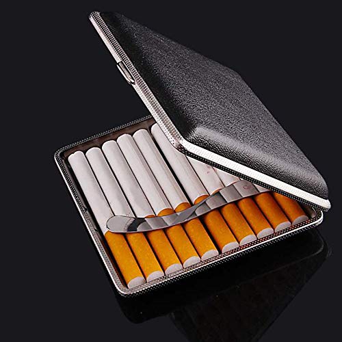 Yisika Estuche de Cuero para Cigarrillos,Caja de Cigarrillos,Estuche de Almacenamiento de Cigarrillos 2 Piezas Marco de Metal Exquisito y Portátil con Capacidad para 20 Cigarrillos (Negro, Marrón)