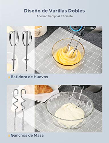 YISSVIC Batidora de Varillas Batidora y Amasadora Repostería con 2 Varillas y 2 Ganchos, 5 Velocidades y Función Turbo, 300W Negro