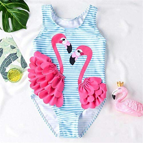 YJIUAS Lindo niño bebé niña Flamenco Traje de baño Bikini Bikini sin Mangas Traje de baño a Rayas Blue 3 To 4years