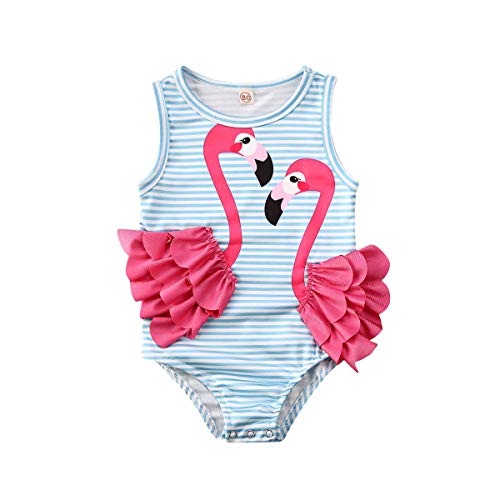 YJIUAS Lindo niño bebé niña Flamenco Traje de baño Bikini Bikini sin Mangas Traje de baño a Rayas Blue 3 To 4years