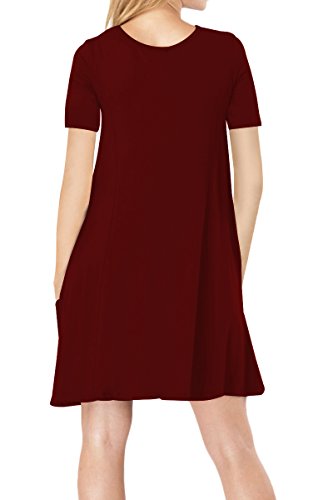 YMing Túnica Floja de la Manga Corta del Vestido Ocasional de Las Mujeres con el Vestido Largo de Midi de la Camisa del Cuello Redondo del Bolsillo, S-4XL