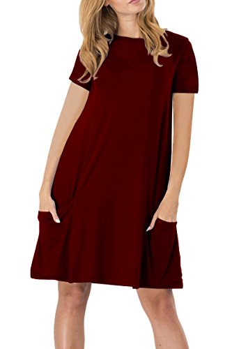 YMing Túnica Floja de la Manga Corta del Vestido Ocasional de Las Mujeres con el Vestido Largo de Midi de la Camisa del Cuello Redondo del Bolsillo, S-4XL