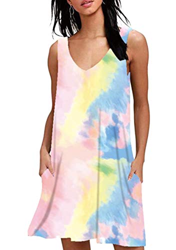 YMING Vestido de mujer para verano, estilo informal, con bolsillos Colorante rosa. M