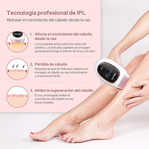 YOHOOLYO Depiladora Luz Pulsada para la Depilación Permanente IPL 500,000 Pulsos de Luz Depilatoria con 2 Cabezales para el Área del Bikini, Axilas, Cara, Cuerpo