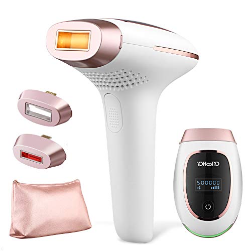 YOHOOLYO Depiladora Luz Pulsada para la Depilación Permanente IPL 500,000 Pulsos de Luz Depilatoria con 2 Cabezales para el Área del Bikini, Axilas, Cara, Cuerpo