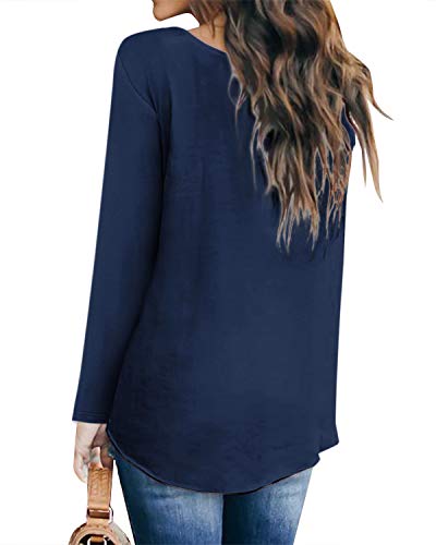 YOINS Blusa de Manga Larga para Mujer, Sexy, Cuello en V, Parte Delantera, Lisa, Chaleco para Mujer A-Manga Larga-Azul XXL