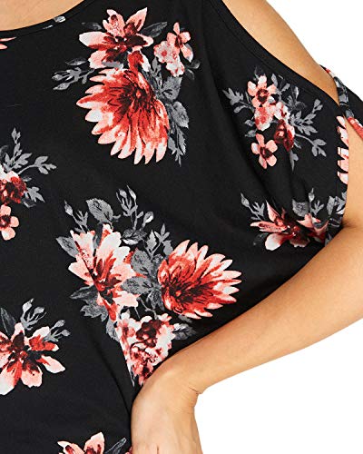YOINS - Blusa informal de verano con los hombros descubiertos, cuello escotado, cierre anudado y estampado floral para mujer Floral-b-negro XS