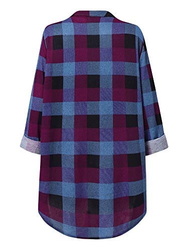 YOINS Blusa Mujer Manga Larga Camiseta Cuello V Camisa Elegante Túnica Casual SueltoTops Otoño Invierno Fucsia XL